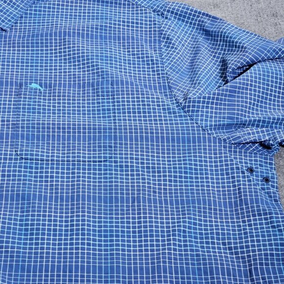 Tommy Bahama Shirt Men 3XLB Blue Plaid LS Performance Pit Vents Buttons Buttons - Picture 8 of 13